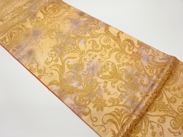 引箔更紗模様織出し袋帯